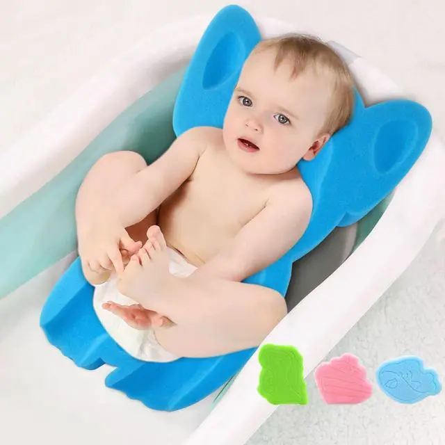 Alt view image 6 of 7 - Soft Infant Bath Sponge Elephant Baby Bath Mat Newborn Comfy Foam Skid-Proof Cushion (Blue 1Set)