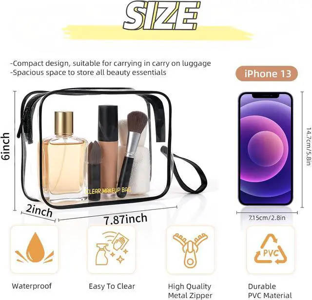Alt view image 2 of 7 - Icramsy Clear Makeup Bag,2 Pack TSA Approved Toiletry Bag for Women & Men