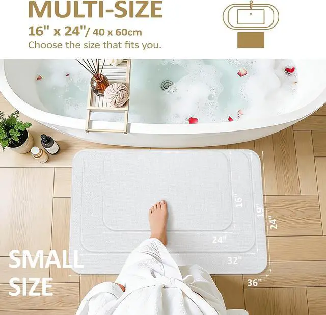 Alt view image 2 of 7 - Bathroom Rug Non Slip Bath Mat 24" x 16", White