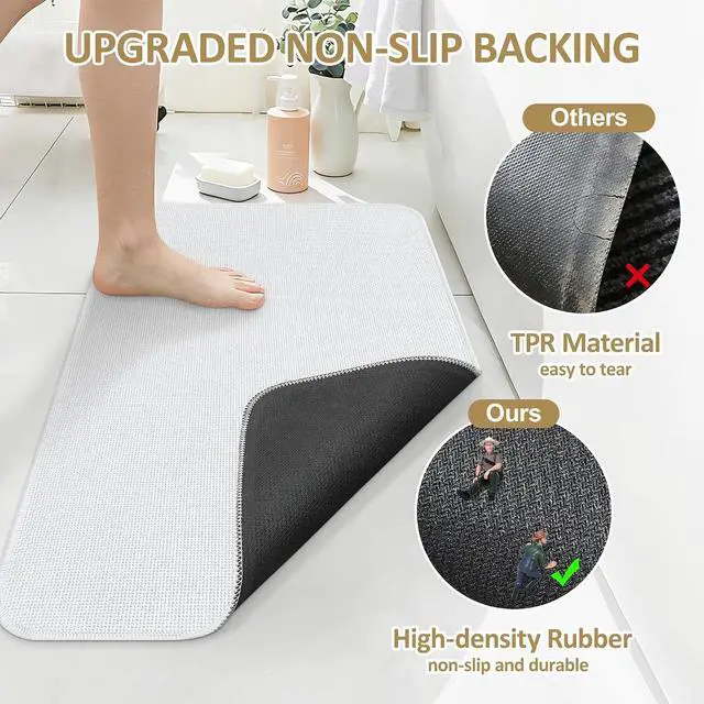Alt view image 5 of 7 - Bathroom Rug Non Slip Bath Mat 24" x 16", White
