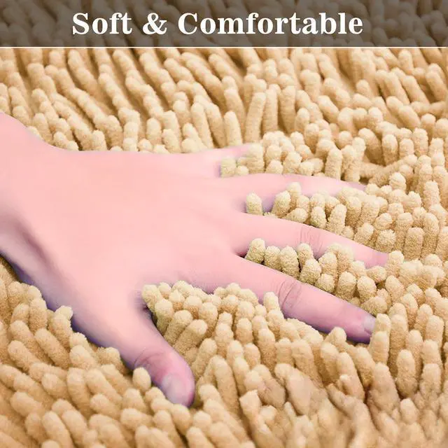 Alt view image 4 of 5 - Half Round Bath Mat Beige Bathroom Rugs Semicircle Chenille Bath Rugs Water Absorbent Floor Mats for Kids Washable Bathroom Shower Mat Area Rugs (19.2" x 31.1")