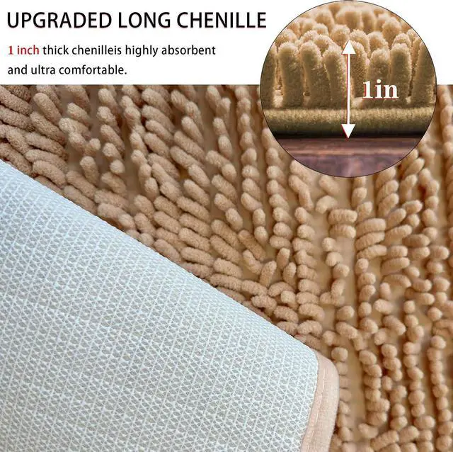 Alt view image 5 of 5 - Half Round Bath Mat Beige Bathroom Rugs Semicircle Chenille Bath Rugs Water Absorbent Floor Mats for Kids Washable Bathroom Shower Mat Area Rugs (19.2" x 31.1")