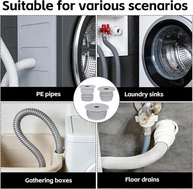 Alt view image 7 of 7 - 3pcs Washing Machine Drain Hose Seal, Silicone Washer Pipe Cover Plug Hose