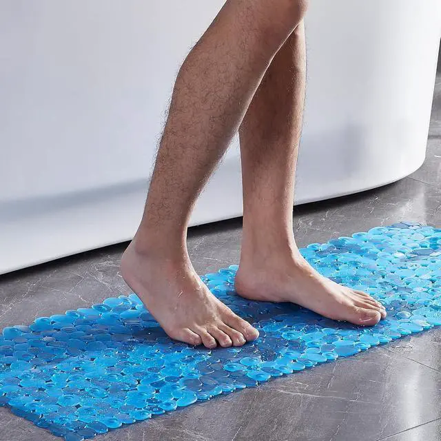 Alt view image 7 of 7 - Webos Bath Shower Mat Non Slip: Extra Large Pebble Bathtub mat for Families, Anti Slip Shower Matt with Drain Holes Suction Cups Tub Mat - 16 X 40 Inch Clear Blue