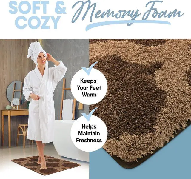 Alt view image 2 of 5 - MICRODRY Home Inspirations Collection Soft & Cozy Bath Mats for Bathroom, Memory Foam Bathroom Rugs with Skid Resistant Base, Ultra Absorbent Microfiber Bath Mat, 17x24, Small, Brown