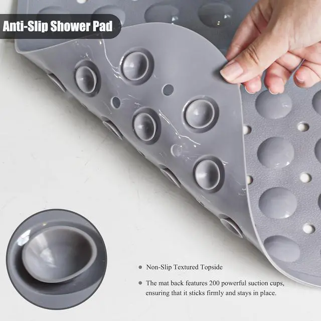 Alt view image 2 of 6 - Large Non Slip Bathtub Mat, Extra Long Bath Mat for Tub, 40 x 16 Inch, Machine Washable Shower Mats with Suction Cups and Drain Holes, Bath Tub Mats for Bathroom Non Slip, Grey