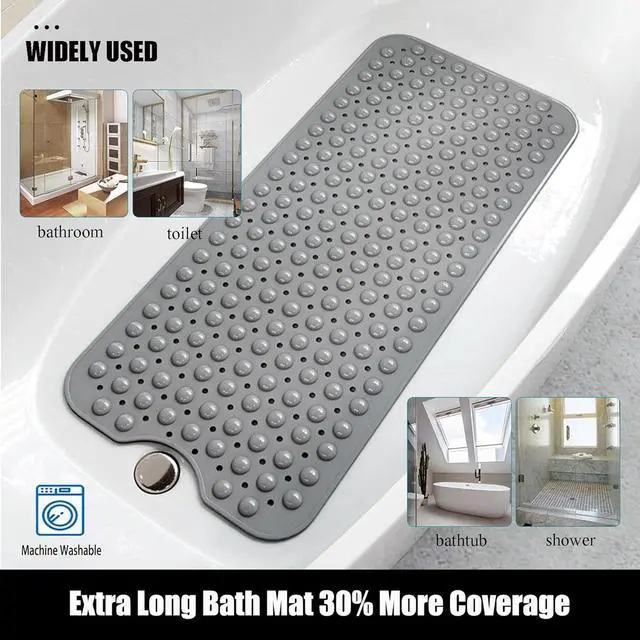 Alt view image 5 of 6 - Large Non Slip Bathtub Mat, Extra Long Bath Mat for Tub, 40 x 16 Inch, Machine Washable Shower Mats with Suction Cups and Drain Holes, Bath Tub Mats for Bathroom Non Slip, Grey