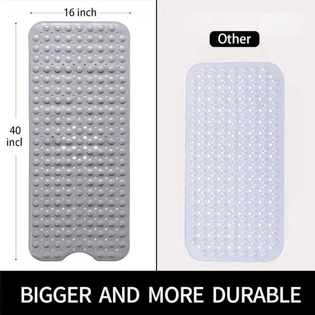 Alt view image 4 of 6 - Large Non Slip Bathtub Mat, Extra Long Bath Mat for Tub, 40 x 16 Inch, Machine Washable Shower Mats with Suction Cups and Drain Holes, Bath Tub Mats for Bathroom Non Slip, Grey