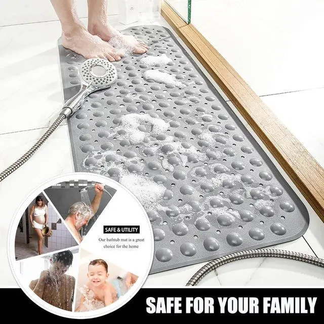 Alt view image 6 of 6 - Large Non Slip Bathtub Mat, Extra Long Bath Mat for Tub, 40 x 16 Inch, Machine Washable Shower Mats with Suction Cups and Drain Holes, Bath Tub Mats for Bathroom Non Slip, Grey