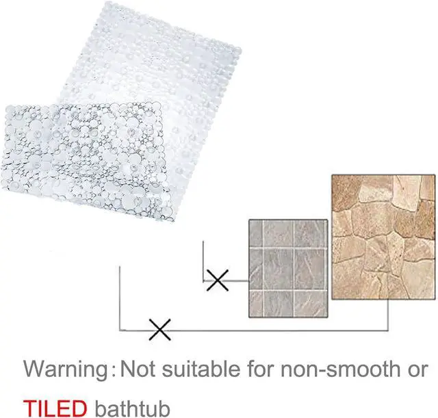 Alt view image 5 of 6 - Extra Long Pebble Bath Tub Shower Mat 34.2 x 15.7, Bathmat Non-Slip with Suction Cups, Machine Washable, Bathroom Mats, Smooth/Non-Textured Surface Only (34.2" x 15.7", Clear)