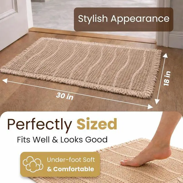 Alt view image 2 of 7 - Waffle Knit Bath Mat 18×30 Latte/Tan | Ultra-Absorbent Quick Dry Bathroom Rug | Deluxe Dual Anti-Slip Backing + Extra Pad | Backed Shower Mats for Bathroom Floor | Laundry Bag Included