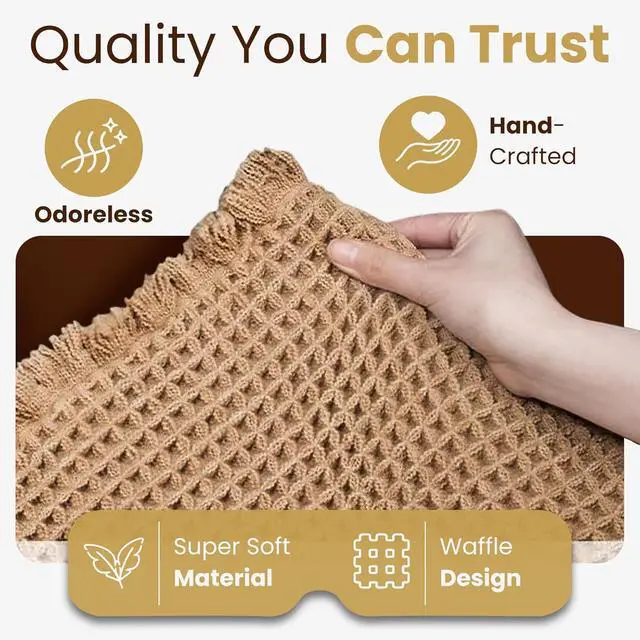 Alt view image 3 of 7 - Waffle Knit Bath Mat 18×30 Latte/Tan | Ultra-Absorbent Quick Dry Bathroom Rug | Deluxe Dual Anti-Slip Backing + Extra Pad | Backed Shower Mats for Bathroom Floor | Laundry Bag Included