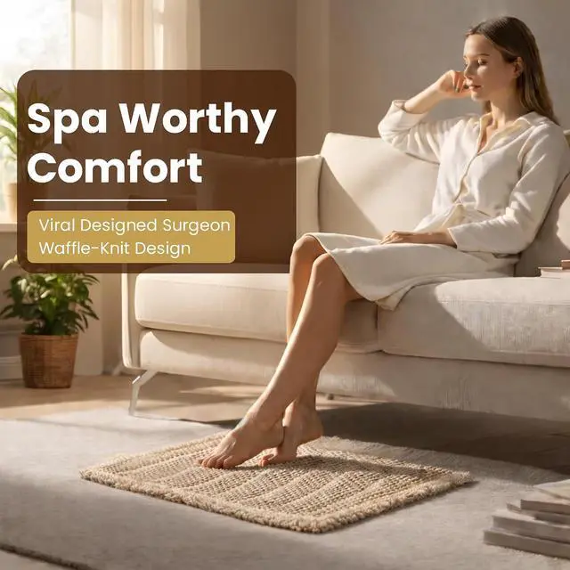 Alt view image 6 of 7 - Waffle Knit Bath Mat 18×30 Latte/Tan | Ultra-Absorbent Quick Dry Bathroom Rug | Deluxe Dual Anti-Slip Backing + Extra Pad | Backed Shower Mats for Bathroom Floor | Laundry Bag Included