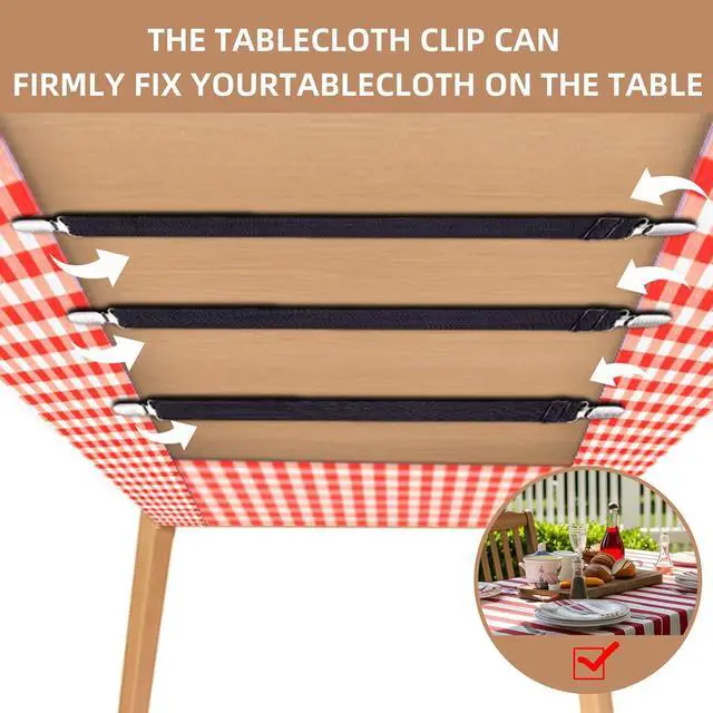 Alt view image 2 of 7 - 6PCS Tablecloth Holder Clips Strap, Adjustable Elasticity Picnic Tablecloth Clip Perfect for Tables Bench Cover Picnic Party Camping Black