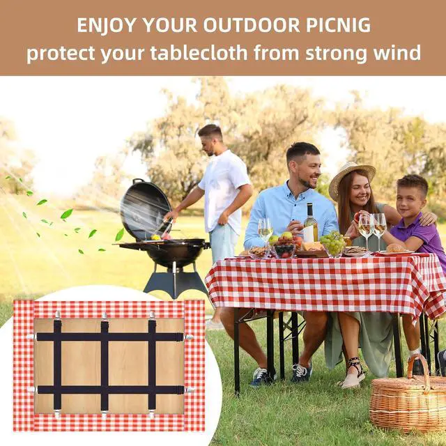 Alt view image 3 of 7 - 6PCS Tablecloth Holder Clips Strap, Adjustable Elasticity Picnic Tablecloth Clip Perfect for Tables Bench Cover Picnic Party Camping Black