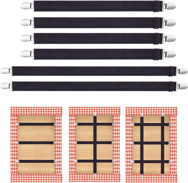 Main image of 6PCS Tablecloth Holder Clips Strap, Adjustable Elasticity Picnic Tablecloth Clip Perfect for Tables Bench Cover Picnic Party Camping Black