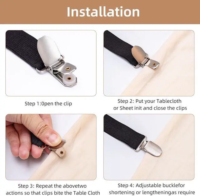 Alt view image 5 of 7 - 6PCS Tablecloth Holder Clips Strap, Adjustable Elasticity Picnic Tablecloth Clip Perfect for Tables Bench Cover Picnic Party Camping Black