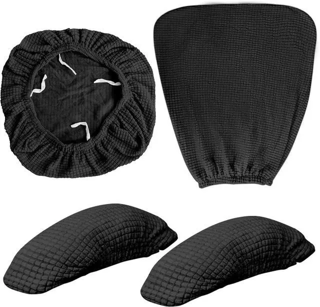 Alt view image 2 of 7 - 4 Pcs Office Chair Covers Set Computer Universal Protective Stretchable Chair Seat Covers Desk Armrest Covers Slipcovers Pads Office Cushion Backrest for Rotating (Black)