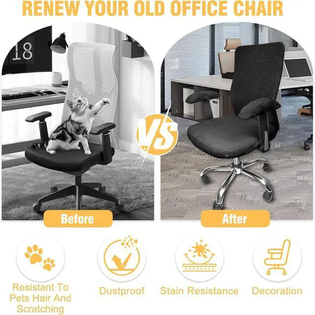 Alt view image 6 of 7 - 4 Pcs Office Chair Covers Set Computer Universal Protective Stretchable Chair Seat Covers Desk Armrest Covers Slipcovers Pads Office Cushion Backrest for Rotating (Black)