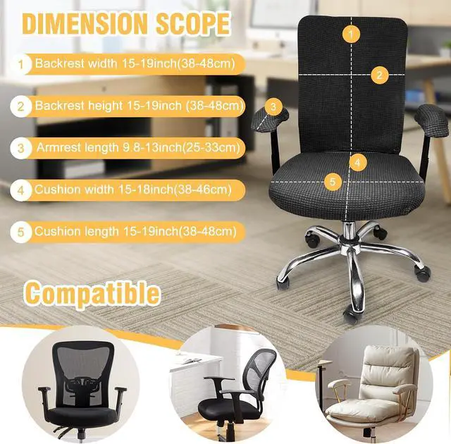 Alt view image 3 of 7 - 4 Pcs Office Chair Covers Set Computer Universal Protective Stretchable Chair Seat Covers Desk Armrest Covers Slipcovers Pads Office Cushion Backrest for Rotating (Black)