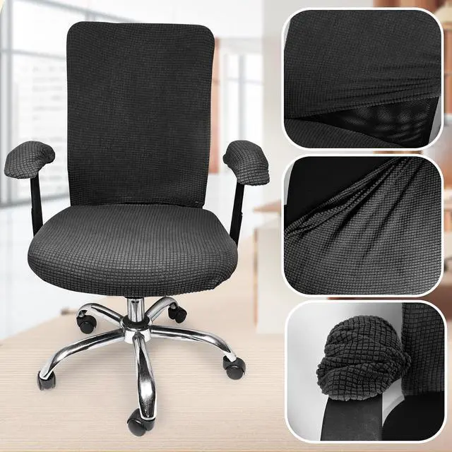 Alt view image 5 of 7 - 4 Pcs Office Chair Covers Set Computer Universal Protective Stretchable Chair Seat Covers Desk Armrest Covers Slipcovers Pads Office Cushion Backrest for Rotating (Black)