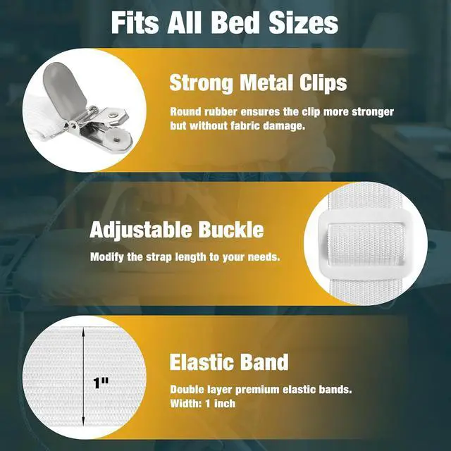 Alt view image 3 of 6 - 4 Pack Ironing Board Cover Clips, Adjustable Elastic Fasteners with Steel Clips, Keep Ironing Board Pad Flat & Secure, Multi-Purpose Suspenders for Bed Sheets, Tablecloths & Seat Covers (Black)