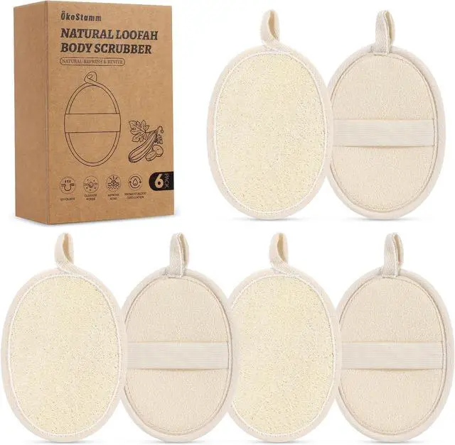Main image of 6 Pack Large Size Natural Loofah Body Scrubber for Exfoliating