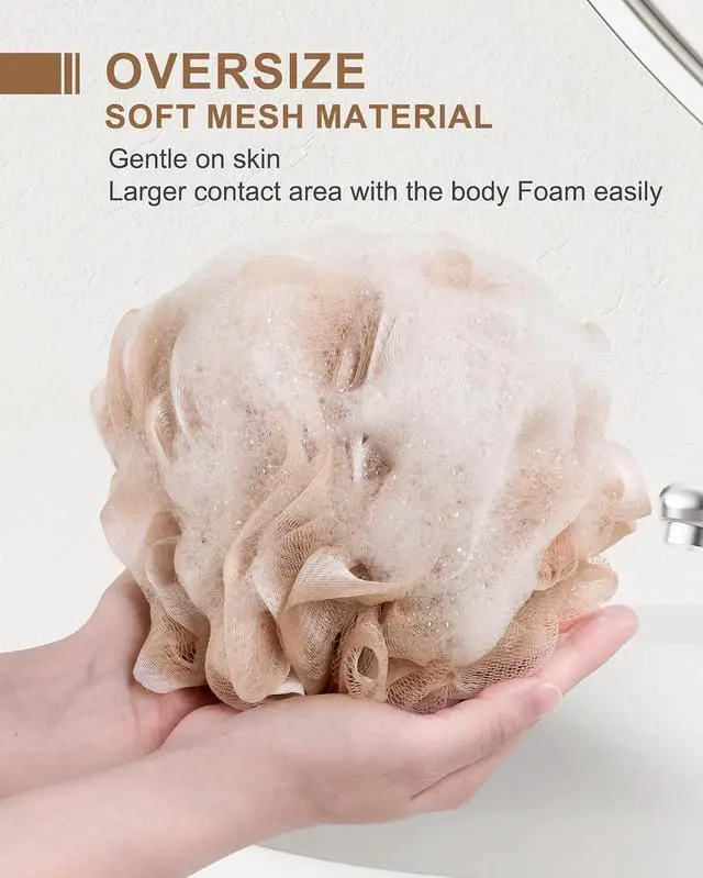 Alt view image 2 of 7 - MTDLYICE Loofah Sponge, XL Large Loofah 75g 4 Pack, Bath Sponge Soft Mesh Shower, Body Scrubber, Loofah for Men, Bath Accessories Body wash Foaming (Beige)