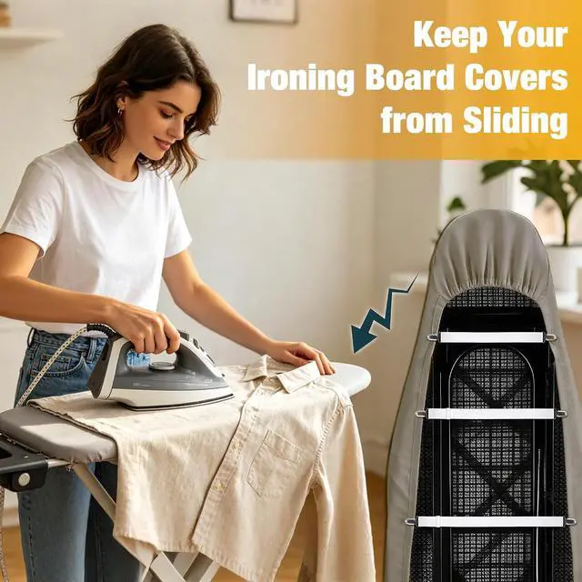 Alt view image 5 of 6 - 4 Pack Ironing Board Cover Clips, Adjustable Elastic Fasteners with Steel Clips, Keep Ironing Board Pad Flat & Secure, Multi-Purpose Suspenders for Bed Sheets, Tablecloths & Seat Covers (Black)