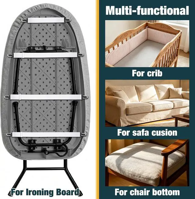 Alt view image 6 of 6 - 4 Pack Ironing Board Cover Clips, Adjustable Elastic Fasteners with Steel Clips, Keep Ironing Board Pad Flat & Secure, Multi-Purpose Suspenders for Bed Sheets, Tablecloths & Seat Covers (Black)