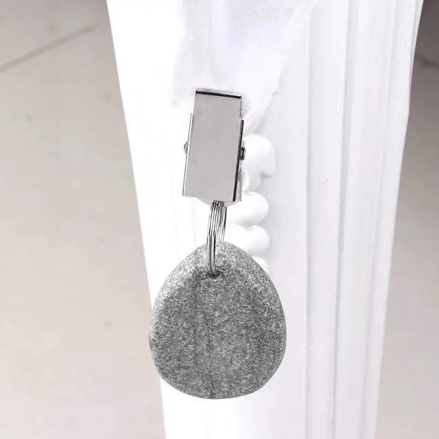 Alt view image 3 of 7 - Tablecloth Weights Hangers, Tablecloth Pendant Stone Table Cover Weights with Metal Clips for Outdoor Party Picnic Table Decoration (Grey (4pcs))