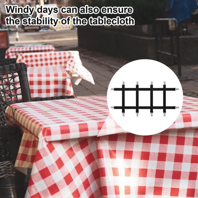 Alt view image 6 of 7 - 6pcs Hidden Strap Tablecloth Clips, Tablecloth Secure Straps Under Table Cloth Clips Bed Sheet Clips Elastic Strap Clip for Securing Tablecloth Picnic Tables Sofa Bed (Black)