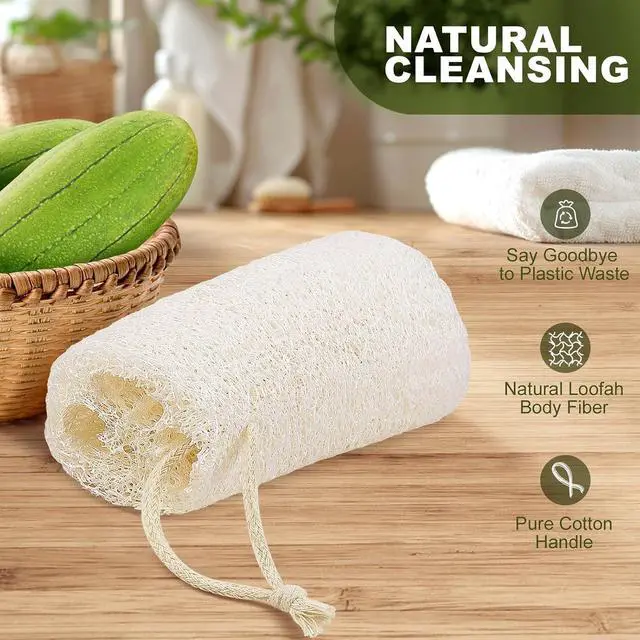 Alt view image 2 of 7 - 3 Pack Natural Loofah Sponge Exfoliating Body Scrubber 5 Inch