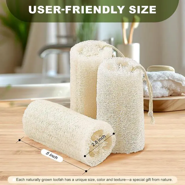 Alt view image 4 of 7 - 3 Pack Natural Loofah Sponge Exfoliating Body Scrubber 5 Inch
