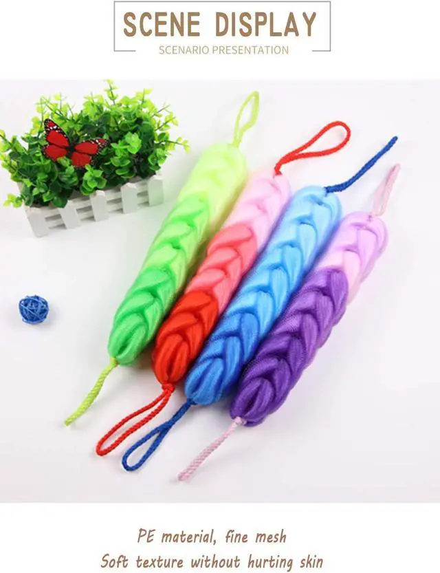 Alt view image 3 of 7 - AARainbow 4 Packs Long Stretch Back Sponge with Rope Handles Back Scrubber Body Sponges for Bathing, Bath Shower Mesh Sponge Body Deep Cleaning for Men & Women (H-Gradient Color)