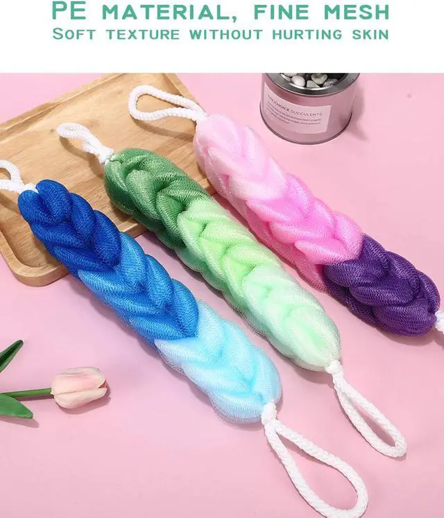 Alt view image 4 of 7 - AARainbow 4 Packs Long Stretch Back Sponge with Rope Handles Back Scrubber Body Sponges for Bathing, Bath Shower Mesh Sponge Body Deep Cleaning for Men & Women (H-Gradient Color)