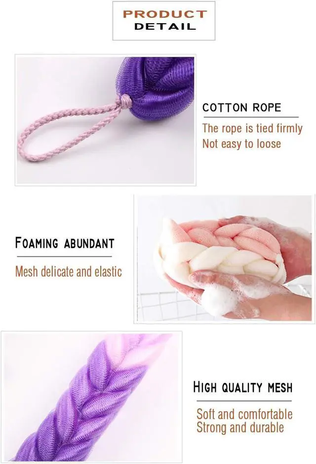 Alt view image 6 of 7 - AARainbow 4 Packs Long Stretch Back Sponge with Rope Handles Back Scrubber Body Sponges for Bathing, Bath Shower Mesh Sponge Body Deep Cleaning for Men & Women (H-Gradient Color)