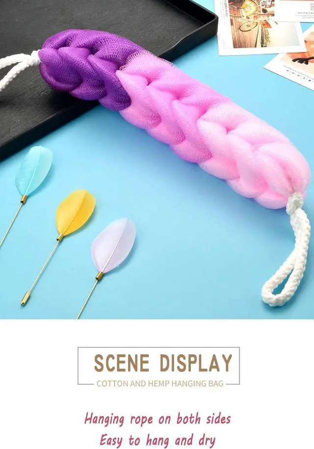 Alt view image 7 of 7 - AARainbow 4 Packs Long Stretch Back Sponge with Rope Handles Back Scrubber Body Sponges for Bathing, Bath Shower Mesh Sponge Body Deep Cleaning for Men & Women (H-Gradient Color)