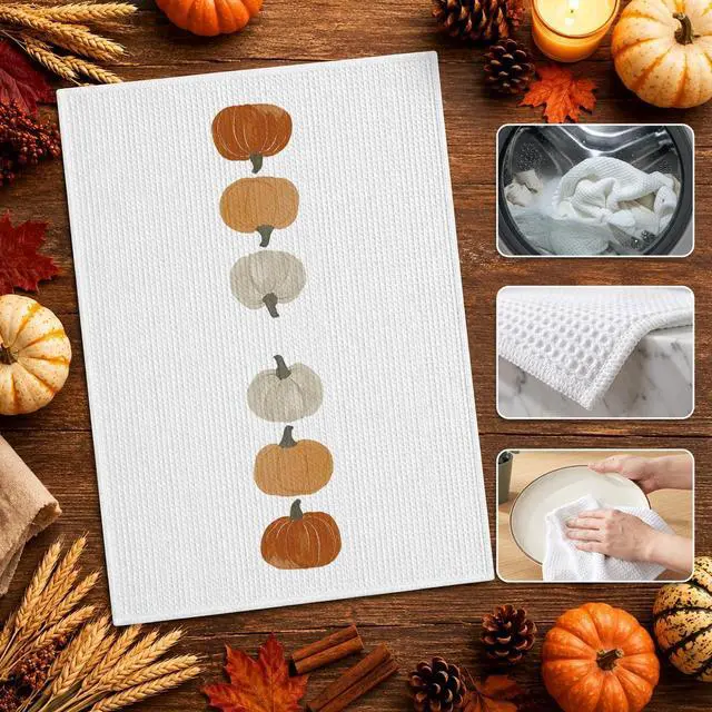 Alt view image 2 of 7 - 1PCS Thanksgiving Pumpkin Decor Hand Towels for Gifts Women,Farmhouse Watercolors Pumpkin Fall Kitchen Tea Towels and Dishcloths,Anthropology Autumn for KitchensBathrooms - A02