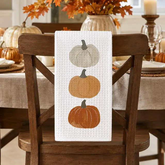 Alt view image 3 of 7 - 1PCS Thanksgiving Pumpkin Decor Hand Towels for Gifts Women,Farmhouse Watercolors Pumpkin Fall Kitchen Tea Towels and Dishcloths,Anthropology Autumn for KitchensBathrooms - A02