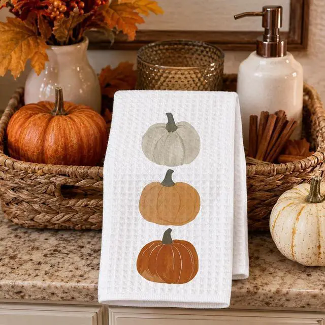 Alt view image 4 of 7 - 1PCS Thanksgiving Pumpkin Decor Hand Towels for Gifts Women,Farmhouse Watercolors Pumpkin Fall Kitchen Tea Towels and Dishcloths,Anthropology Autumn for KitchensBathrooms - A02