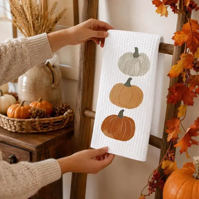 Alt view image 6 of 7 - 1PCS Thanksgiving Pumpkin Decor Hand Towels for Gifts Women,Farmhouse Watercolors Pumpkin Fall Kitchen Tea Towels and Dishcloths,Anthropology Autumn for KitchensBathrooms - A02