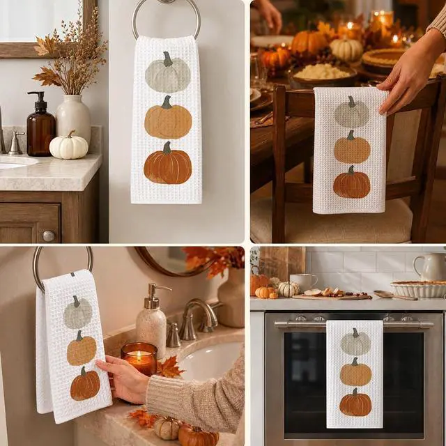 Alt view image 7 of 7 - 1PCS Thanksgiving Pumpkin Decor Hand Towels for Gifts Women,Farmhouse Watercolors Pumpkin Fall Kitchen Tea Towels and Dishcloths,Anthropology Autumn for KitchensBathrooms - A02