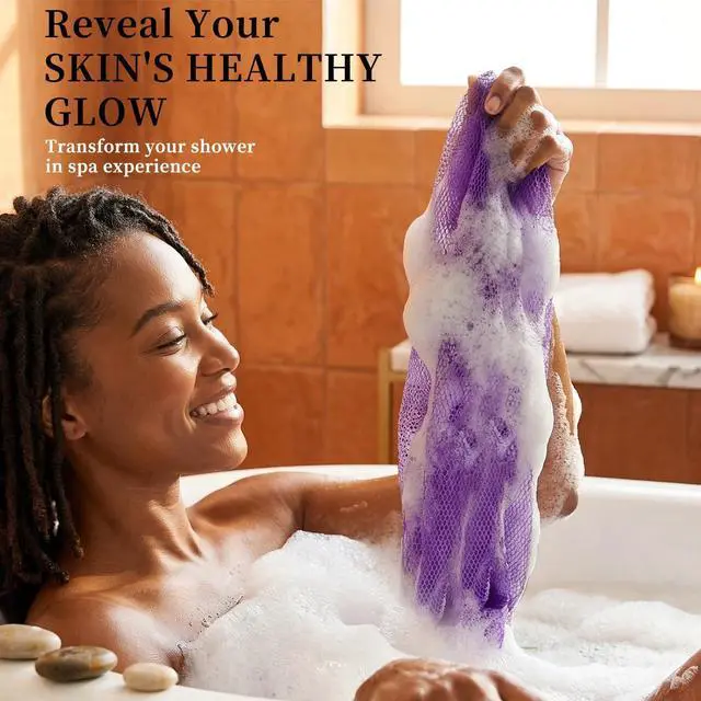 Alt view image 4 of 7 - African Net Sponge African Exfoliating Net Bath Wash Scrubbing Body Scrubber Long Rag Shower