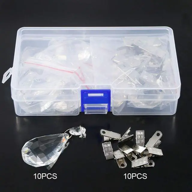 Alt view image 4 of 7 - Swpeet Marquise Tablecloth Weights with 10Pcs Metal Clip Kit, Crystal Glass Teardrop Prisms Pendant for Outdoor Picnic Tables