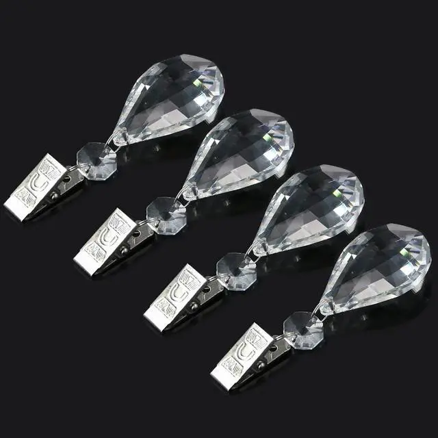 Alt view image 3 of 7 - Swpeet Marquise Tablecloth Weights with 10Pcs Metal Clip Kit, Crystal Glass Teardrop Prisms Pendant for Outdoor Picnic Tables