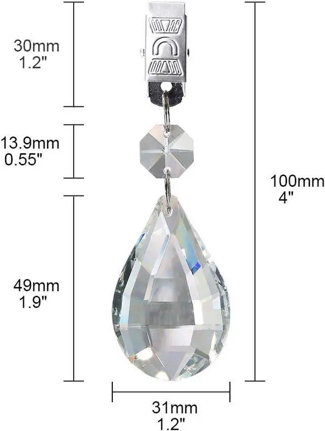 Alt view image 2 of 7 - Swpeet Marquise Tablecloth Weights with 10Pcs Metal Clip Kit, Crystal Glass Teardrop Prisms Pendant for Outdoor Picnic Tables