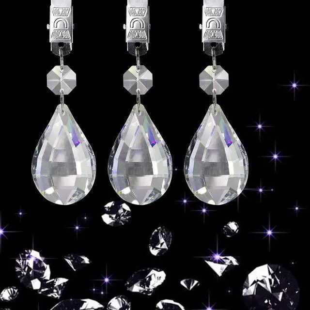 Alt view image 7 of 7 - Swpeet Marquise Tablecloth Weights with 10Pcs Metal Clip Kit, Crystal Glass Teardrop Prisms Pendant for Outdoor Picnic Tables