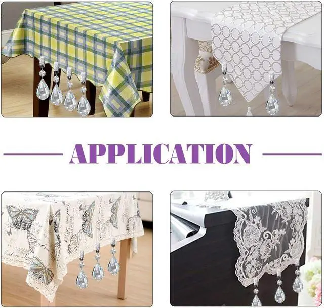 Alt view image 5 of 7 - Swpeet Marquise Tablecloth Weights with 10Pcs Metal Clip Kit, Crystal Glass Teardrop Prisms Pendant for Outdoor Picnic Tables