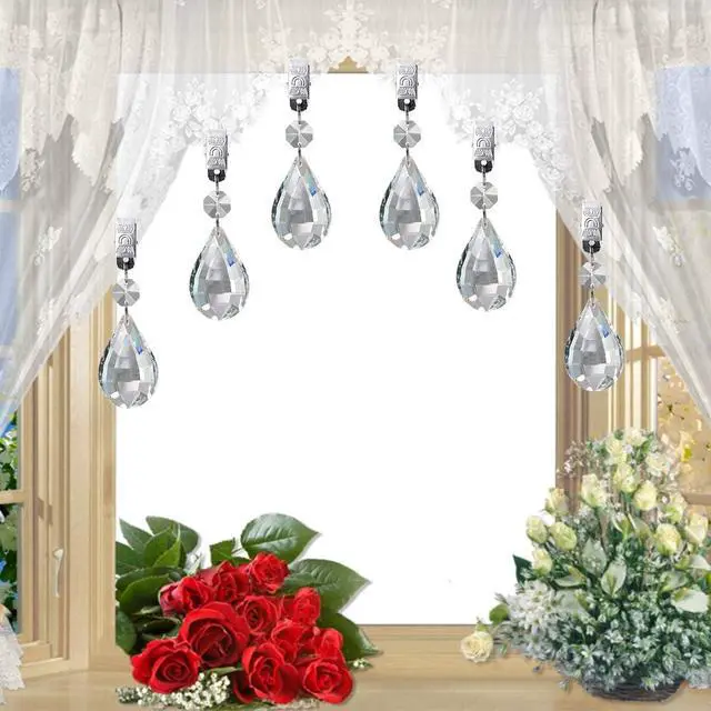 Alt view image 6 of 7 - Swpeet Marquise Tablecloth Weights with 10Pcs Metal Clip Kit, Crystal Glass Teardrop Prisms Pendant for Outdoor Picnic Tables